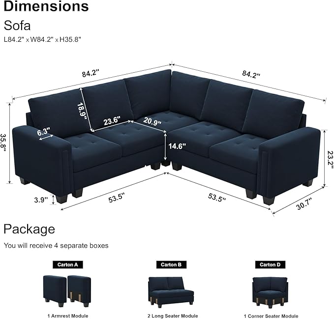 Belffin Velvet Modular Sectional Sofa Convertible Sectional Sofa Couch with Reversible Chaise L Shaped 4 Seater Corner Sofa Couch Blue