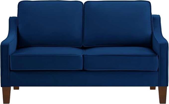 Velvet Upholstered Loveseat Sofa Modern Small 2-Seater Couch with Wooden Legs for Livingroom Bedroom Navy