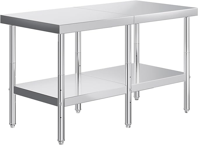 Jocisland 30 x 60 Stainless Steel Table for Prep &amp Work NSF Certified Adjustable Under Shelf and Feet for Commercial Kitchen Restaurant Hotel and Garage