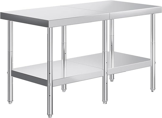 Jocisland 30 x 60 Stainless Steel Table for Prep &amp Work NSF Certified Adjustable Under Shelf and Feet for Commercial Kitchen Restaurant Hotel and Garage
