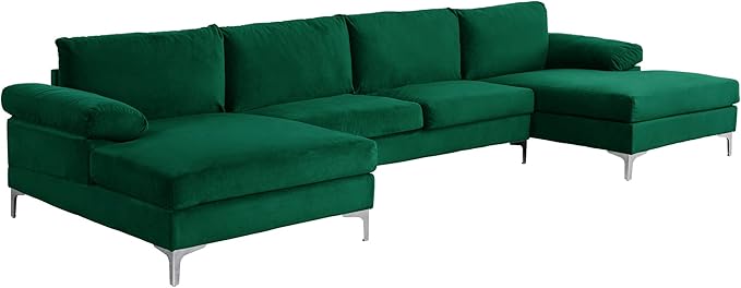 Casa Andrea Milano Modern Large Velvet Fabric U-Shape Sectional Sofa Double Extra Wide Chaise Lounge Couch