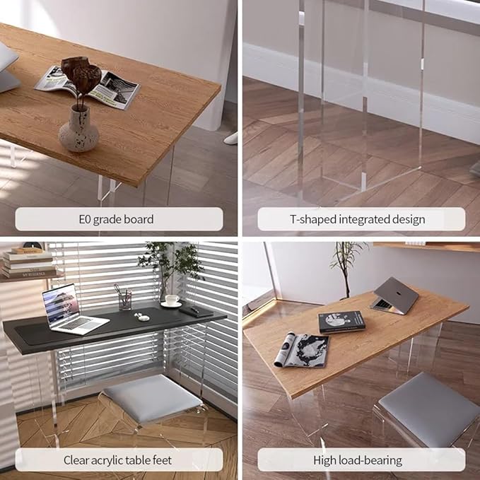 Acrylic Computer Desk With Clear Base Modern Console Table Dining Table Home Office Desk for Study (Black)