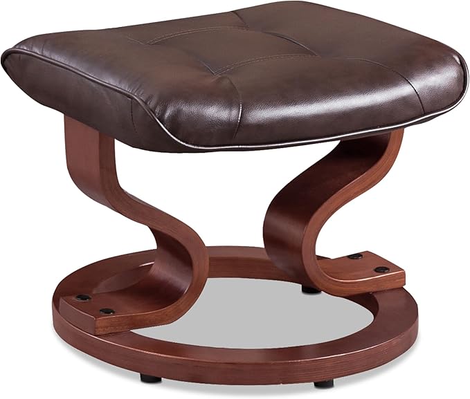 MCombo Manual Swivel Recliner with Ottoman Chair Ottoman Set for RV Small Spaces Living Room Bedroom Office 9019 4919 (Faux Leather Dark Brown)