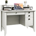 GLACER 48 Computer Desk with 4 Storage Drawers &amp Hutch Home Office Desk with Cable Hole for PC Laptop Wooden Writing Workstation Gaming Desk for Office Study Bedroom Small Spaces (White)
