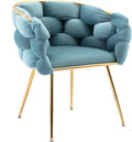 HomVent Makeup Desk Chair Vanity ChairLuxury Knitting Home Office Chair with Arms and Golden Metal Leg for Bedroom Living Room Vanity Dining Room