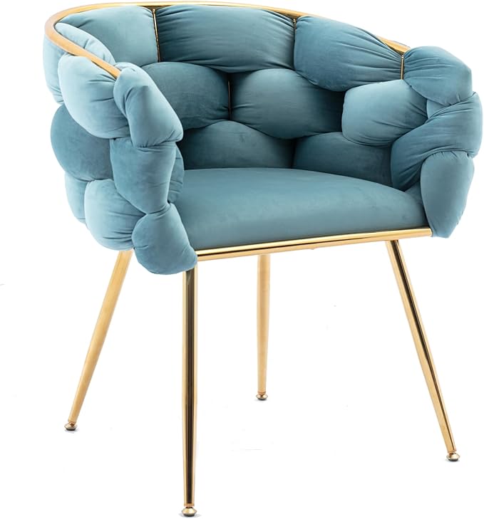 HomVent Makeup Desk Chair Vanity ChairLuxury Knitting Home Office Chair with Arms and Golden Metal Leg for Bedroom Living Room Vanity Dining Room