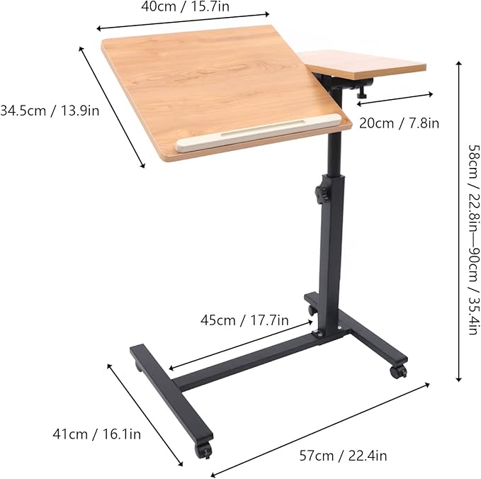 Height Adjustable Mobile Laptop Stand with Tilting TabletopRolling Standing DeskOverbed Laptop TableComputer StandsRolling Computer Workstation for Home Office