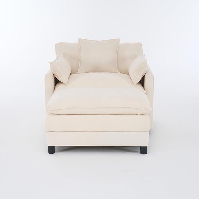KEIKI Oversized Armchair with Ottoman Chenille Upholstered Sofa Bed Wide Accent Chair Perfect for Living Room Bedroom Apartment Beige