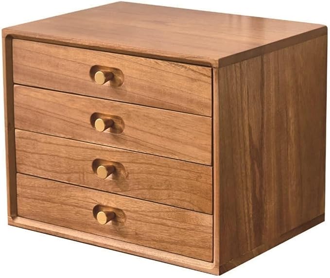 Wooden Desktop Storage Box with Drawers A4 File Cabinet Suitable for School and Office Supplies Three-Tier Wood Color(Wood Color4 Layer)