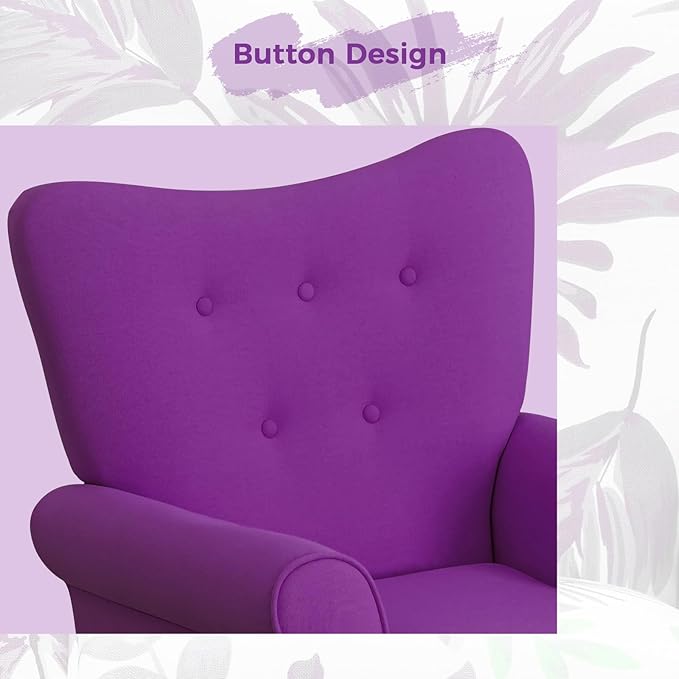 MELLCOM Fabric Living Room Chair Modern Upholstered Accent Chair with Solid Wood Legs and High Back Single Sofa Club Chair for Living Room Bedroom and Home Office Purple
