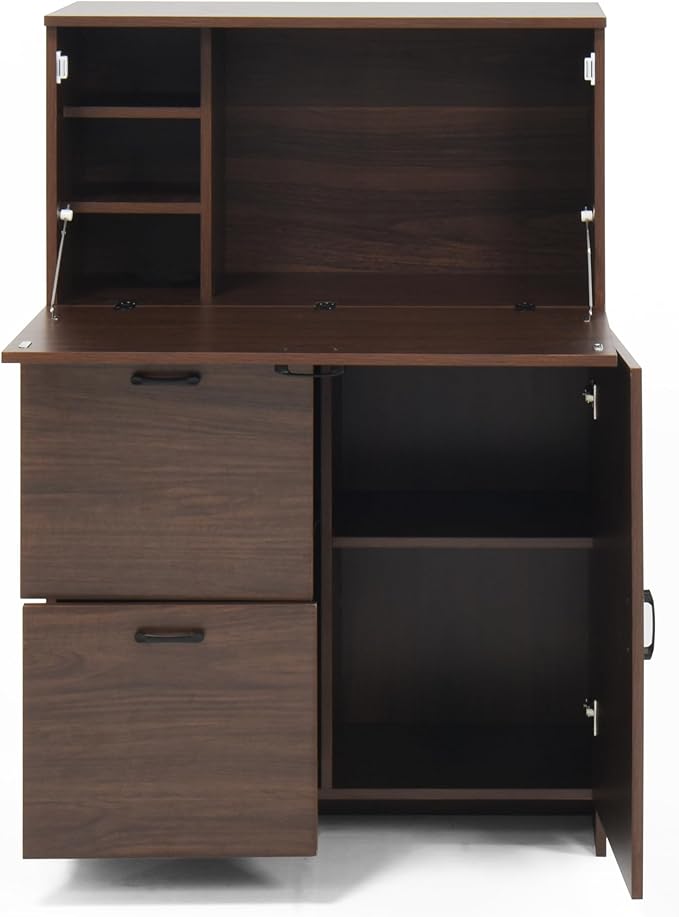 Foldable Desk Cabinet with Storage Drawers &amp Shelves Multi-Functional Space-Saving Organizer for Home/Office/Dorm