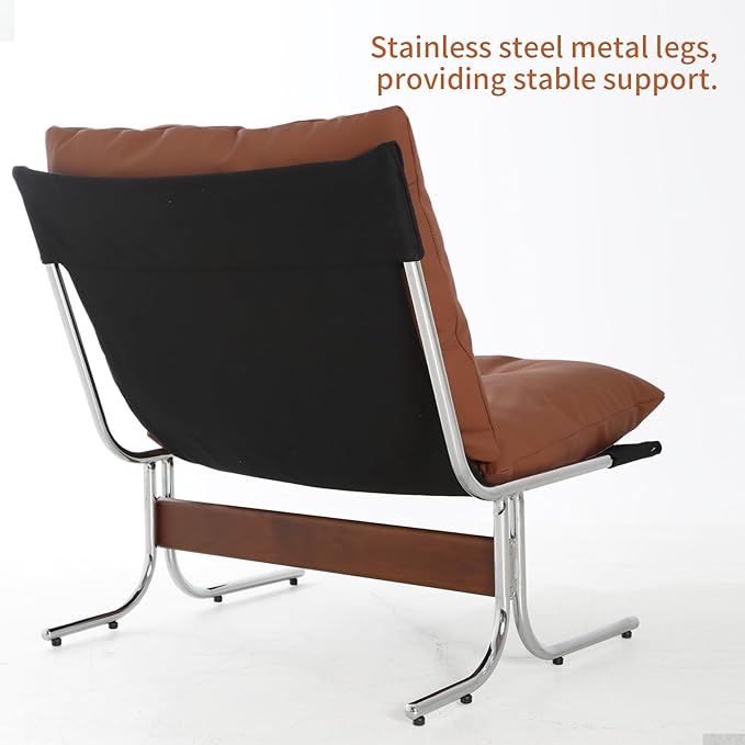 Modern Leather-Look Accent Armchair with High Back Wing Design Metal Legs &amp Deep Seat – 350 lbs Capacity Oversized Lounge Chair for Living Room Home Office Bedroom (Brown)