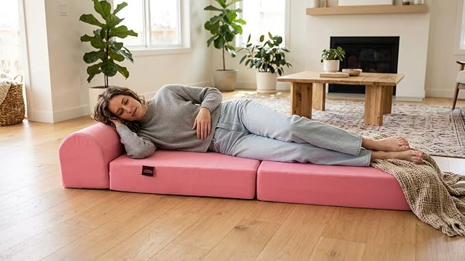 D&ampD Futon Furniture Sleeper Chair Folding Foam Bed Portable Studio Guest Sofa Beds 6 x 32 x 70 Pink