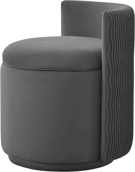 360° Velvet Vanity Chair with Storage Swivel Barrel Makeup Chair No Assembly Wave Back Vanity Stool Small Accent Chair for Living Room Grey