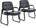 CLATINA Big &amp Tall Waiting Room Guest Chair with Bonded Leather Padded Arm Rest and Sled Base for Office Reception Lobby and Conference Desk Black(2 Pack)