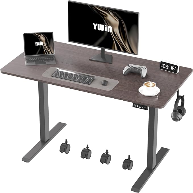 Ywin Electric Height Adjustable Standing Desk with Wheels 63 x 24 inches Ergonomic Stand Up Desk for Home Office