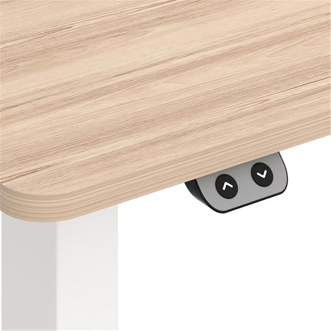 BOWERY HILL Modern Height Adjustable Standing Desk 47.2 W x 23.62 D x 22.76-44.96 H MDF and Metal Construction Natural and White Finish Home Office Desk for Work or Study