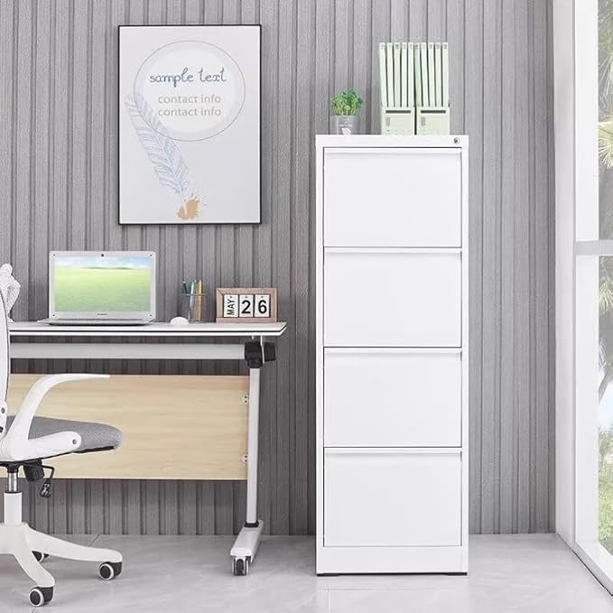 4 Drawer File Cabinet with Lock Small Filing Cabinets for Home Office Under Desk Locking Drawers Storage Cabinet OrganizerWhite