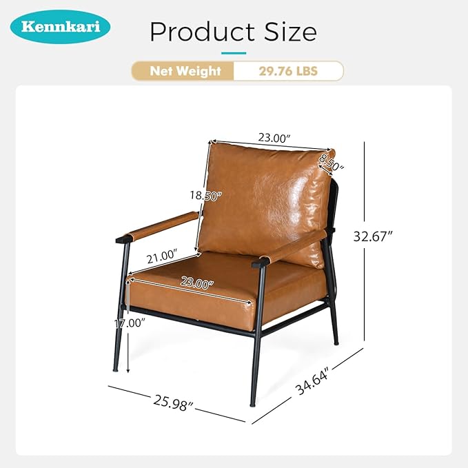 Mid-Century Modern Accent Chair with Upholstery for Living Room Minimalist Lounge Chair with Metal Frame for Bedroom and Office (Brown)