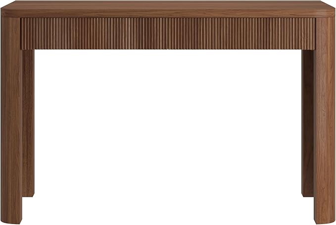 Henn&ampHart 47.5'' Modern Rectangular Wooden Fluted Home Office Desk Ribbed Computer Desk Writing Table with 2 Drawers for Home Office Medium Walnut