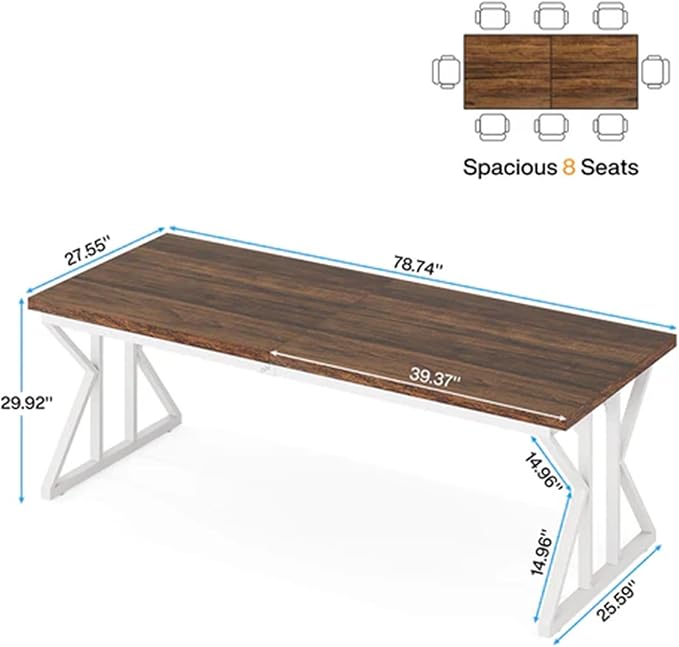78 Inch Two Person Office Desk Extra Long Double Computer Desk Executive Office Desk Modern Writing Study Table Workstation for Home Office White Brown