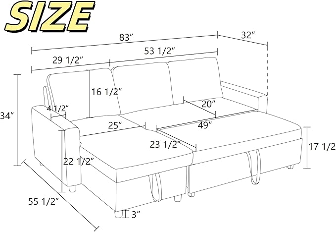 FONTOI Sofa Bed Pull Out Couch Convertible L Shaped Sleeper Sofa with Storage Chaise Modern Lounge Small Sectional Couches for Living Room Small Spaces Grey