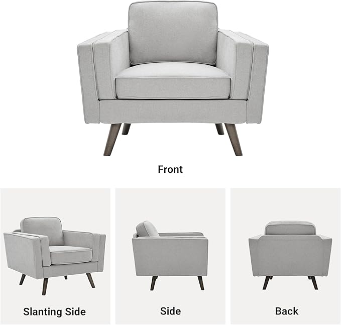 Kingfun Modern Accent Chair Set of 2 Living Room Chairs Chenille Reading Armchair Mid Century with Dual-Layer Armrests Solid Wood Frame Easy Assembly for Small Spaces Light Gray