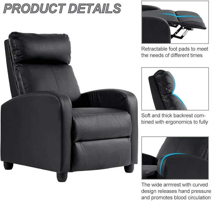 ZZD Recliner Full Body Massage Leather Chair for AdultErgonomic Adjustable Comfortable Read Oversized Lounge ChairsSwivel with Arm Seating Single Sofa for Living Room Bedroom Office Black