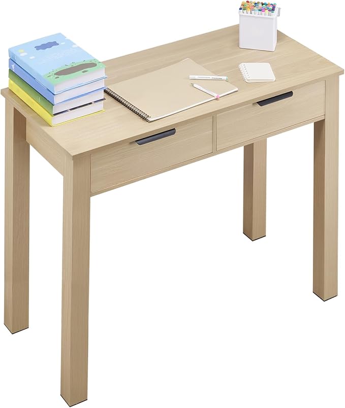 VEVOR Small Desk with Drawers Wooden Table for Home Office Small Computer Desk with Storage Vanity Desk with Drawers Study Table for Adults/Students for Drawing Reading Writing Light Wood