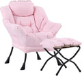 LITA Lazy Chair with Ottoman Modern Accent Leisure Upholstered Sofa Contemporary Lounge Reading Chair with Armrests and a Side Pocket for Living Room Bedroom &amp Small Space Pink