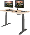 Vari Ergo 54x26 Electric Standing Desk – Height Adjustable Sit Stand VariDesk + Curved Waterfall Edge 4 Memory Settings Quick Assembly Cable Management 200 lb Capacity – Light Wood (2 Boxes)