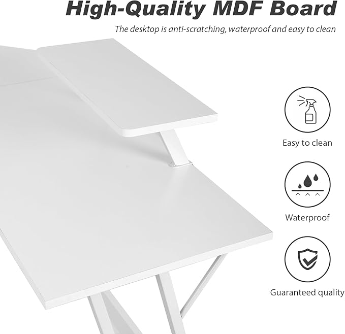 PayLessHere L Shaped Desk Corner Gaming Desk Computer Desk with Large Desktop Studying and Working and Gaming for Home and Work PlaceWhite