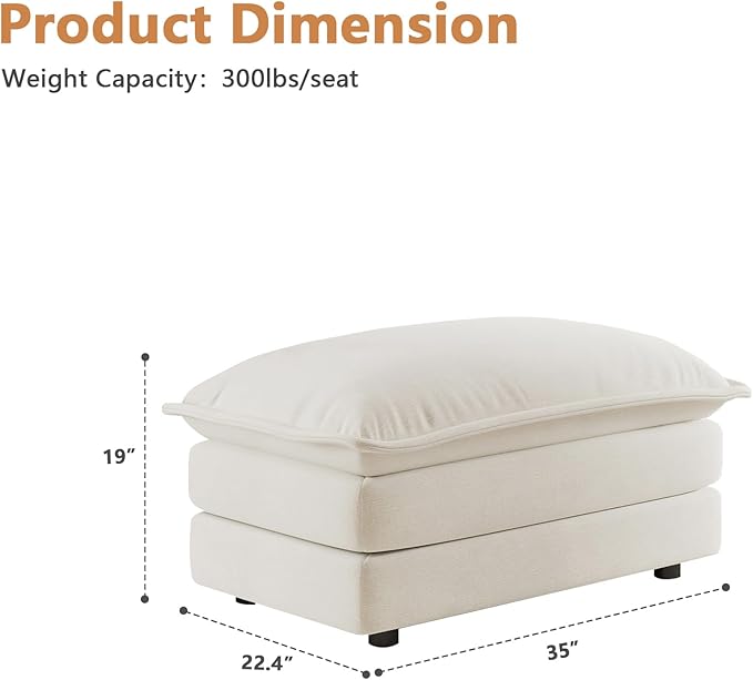 Setawix Movable Ottoman for Modular Sectional Sofa Modern Chenille Upholstered Cloud Deep Seat Sofa Couch for Living Room Bedroom Office Apartment Beige