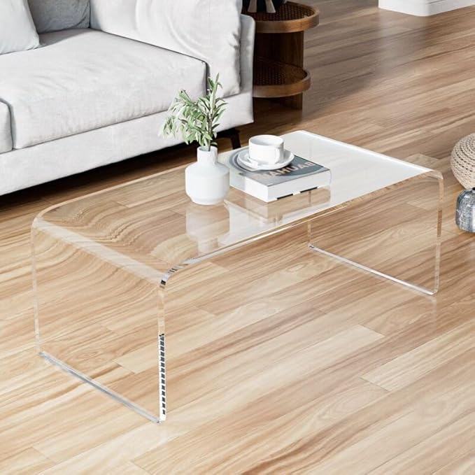 Acrylic Thick Coffee Table for Living Room. 39 Modern Minimalist Rectangular and Clear End Table.Easy to Clean and Safe Rounded Edges (39.4 W x 20 D x 14 H)