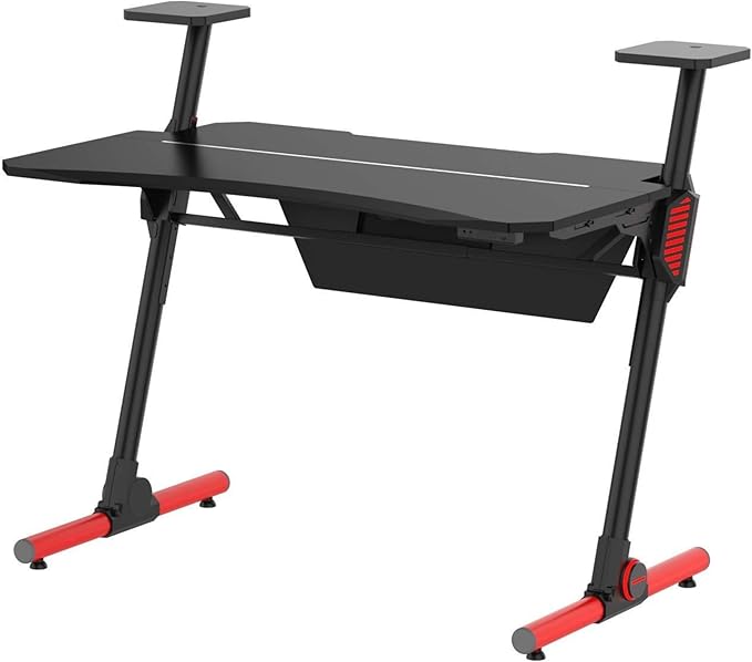 Jeremywell 47 Gaming Computer Desk with Z-Shape Design - Large Surface Space - 2 Smart Display Platforms for Speakers or Figures - Multifunctional E-Sports Home Office - Adjustable Ergonomic Design