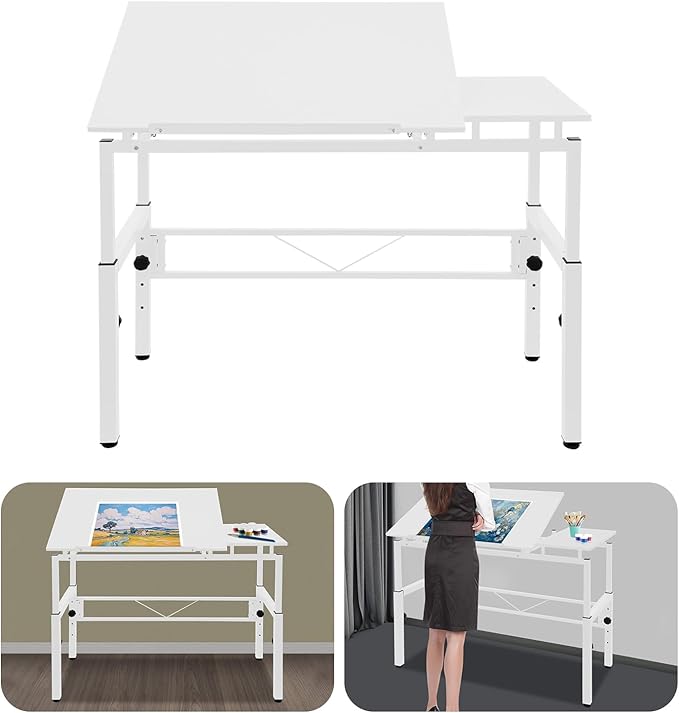 YIYIBYUS 0-30 ° Tiltable Tabletop Drawing Desk Floorstanding Drawing Table White Art Desk Artist Drafting Table Office Table Architectural Drawing Desk Computer Desk Craft Desk Hobby Table