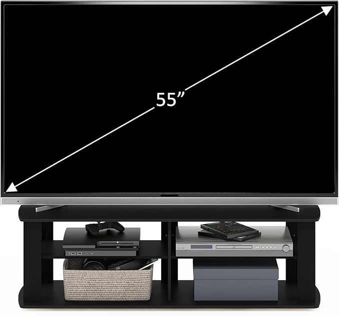 Furinno NELLY TV Stand 3-Tier Entertainment Center with Open Shelves Storage TV Console for TV up to 50 Inch Soft Edges for Living Room Bedroom Black