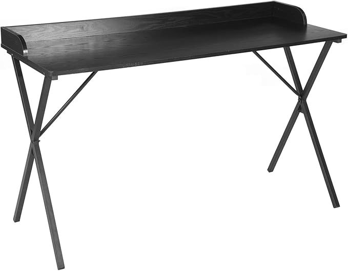 Homy Casa Modern Black Computer Desk with X-Frame Metal Legs 47.2 x 19.7 Writing Table Raised Edge Minimalist Home Office Workstation