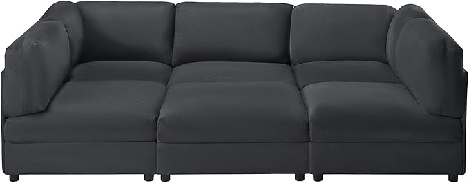 Jocisland 148 inches U-Shaped Modular Sectional Sofa Oversized Convertible Couch with Ottoman Easy Assembly Scratch-Resistant Linen Fabric Gray