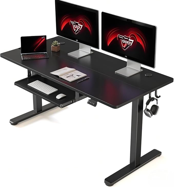 FEZIBO Standing Desk with Keyboard Tray 48 x 24 Inch Adjustable Height Sit Stand Desk with Memory Presets for Home Office Ergonomic Computer Workstation Black