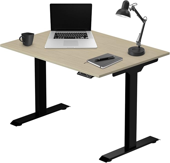 Progressive Desk Stand Up Electric Standing Desk Compact Home Office Table Black Frame and Bright Beech MDF Tabletop Prime Ryzer 42 x 24