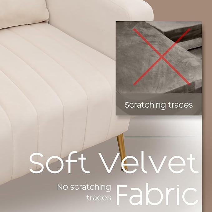 Velvet Accent Chair Set of 2Wingback Armchair for Living Room HighBack Reading Chair with Golden Legs Lumbar Pillow Upholstered Single Sofa Comfy for Bedroom Apartment Small Spaces Beige