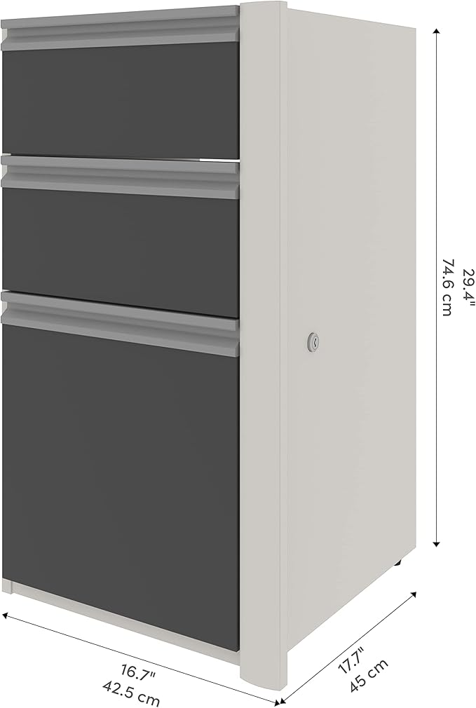 Bestar Connexion 16W Add-On 3 Drawer Pedestal in slate &amp sandstone