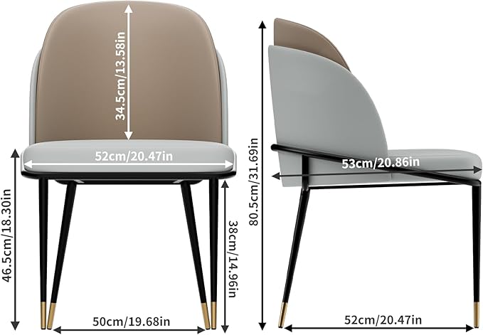 Wisfor Dining Chairs Set of 2: Faux Leather Upholstered Makeup Chair with Arched Backrest - Armless Vanity Chairs with Metal Legs for Kitchen Living Room Bedroom (Light Brown)