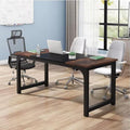70.8 inch Executive Desk Rustic Office Computer Desk with Thick Metal Frame Vintage Workstation Writing Table Business Furniture for Office Study (Grey+Black)