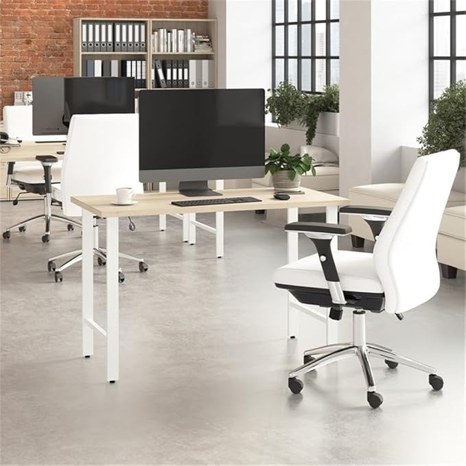 Pemberly Row Engineered Wood Computer Desk 48W x 24D Metal Legs Natural Elm Finish Sturdy Workstation with Wire Management Adjustable Levelers Modern Small Office or Home Office Desk