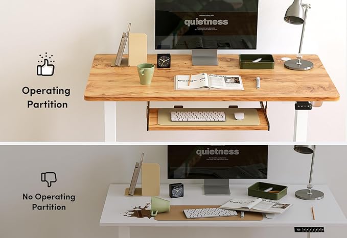 BANTI 48 x 24 Height Adjustable Electric Standing Desk with Keyboard Tray Sit Stand up Desk with Splice Board White Frame/Light Rustic Brown Top