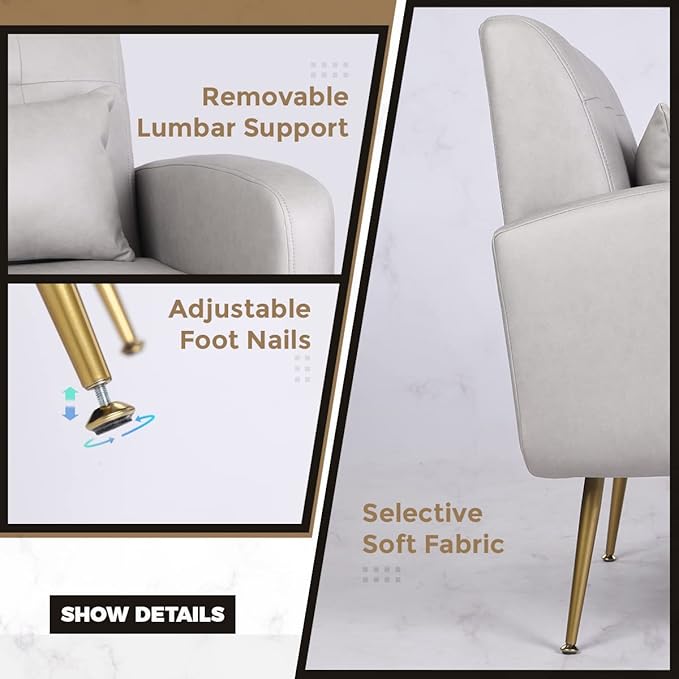 Vanbow.Technology Cloth Simple and Fashionable Metal Foot Single Back Chair Suitable for Bedroom Living Room and Office(Light Grey+Technology Cloth)