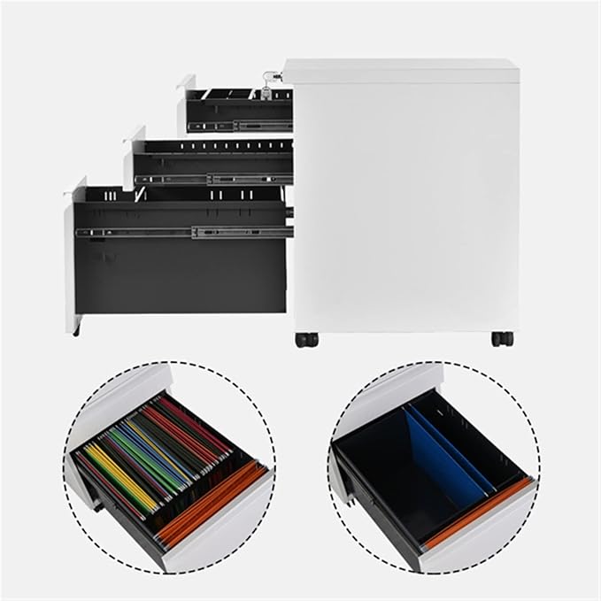 HASMI Filing Cabinet Office File Cabinet Locked Modern Wood Filing Cabinet Black/White 3 Drawers with Adjustable Wheels 48 * 39 * 60cm Storage Cabinet (Color : White)