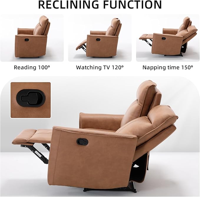 CANMOV Manual Recliner Sofa Furniture Set for Living Room Included Leathaire Nursing Chairs Swivel Glider Recliners Wall-Hugger 2 Seat Reclining Loveseat Modern Double Reclining Sofa Couch 1+2